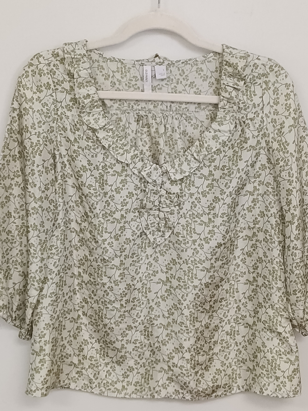 Old Navy Vintage Silk Floral Ruffle V-Neck 3/4 Sleeve Blouse Small Cottagecore